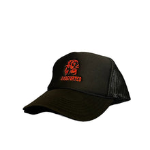 Load image into Gallery viewer, Black Trucker Hat with Red Lion and Undefeated
